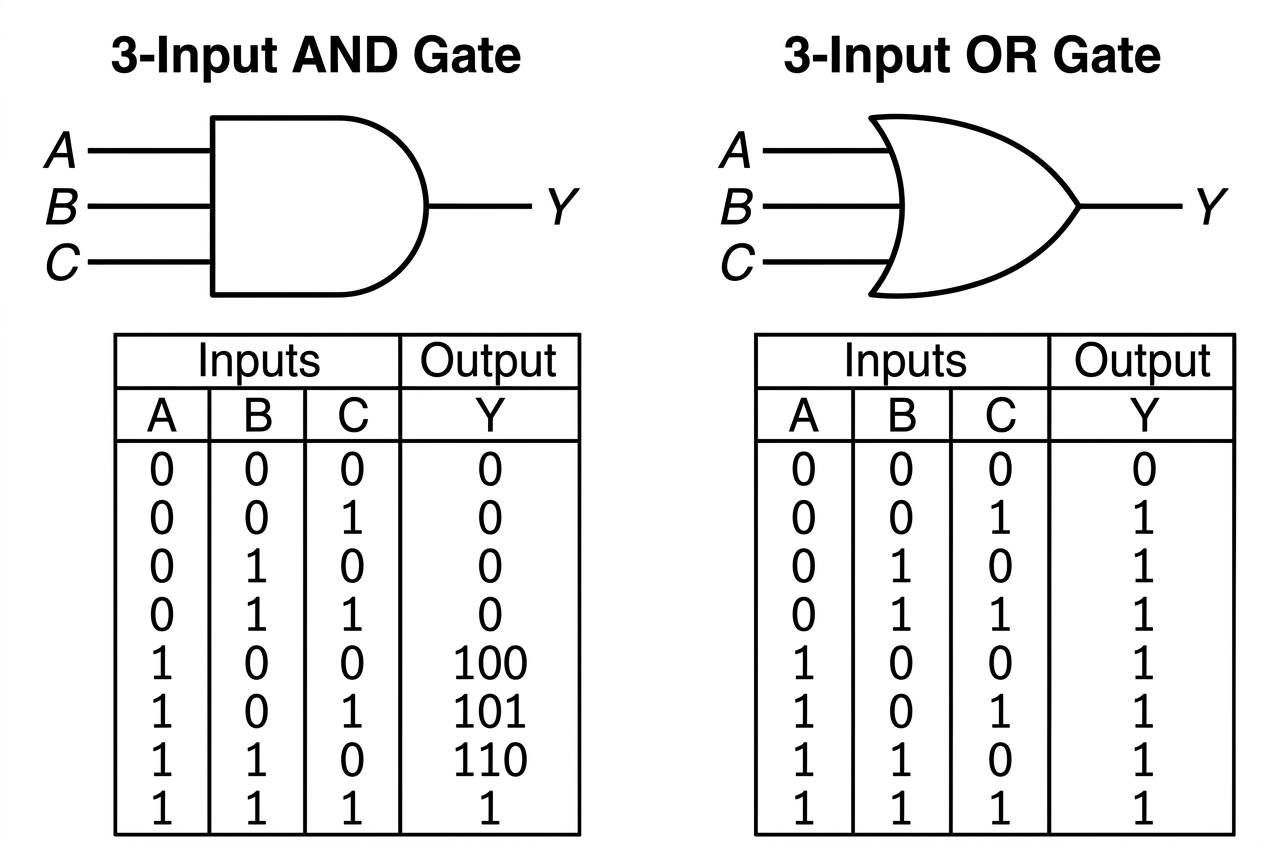 ৩-ইনপুট বিশিষ্ট AND এবং OR গেট