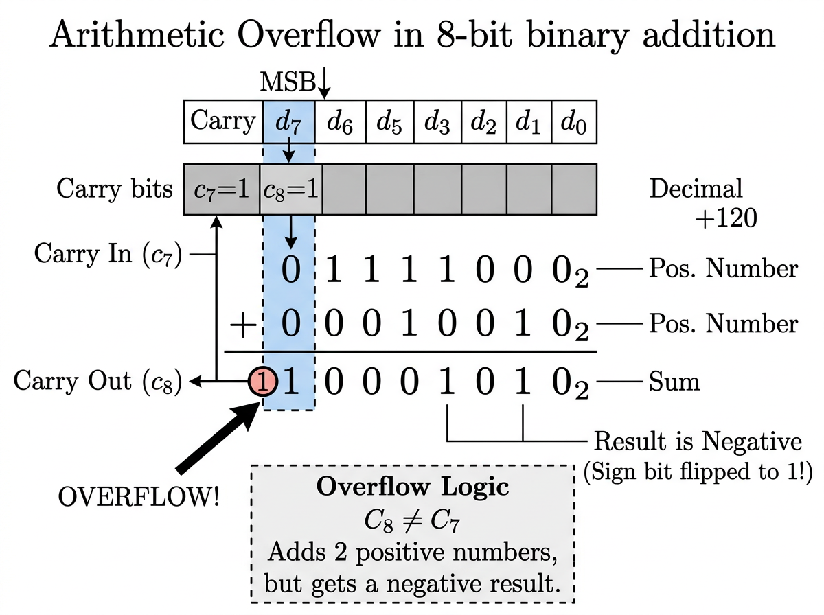 Arithmetic Overflow Diagram Showing Carry into MSB vs Carry Out