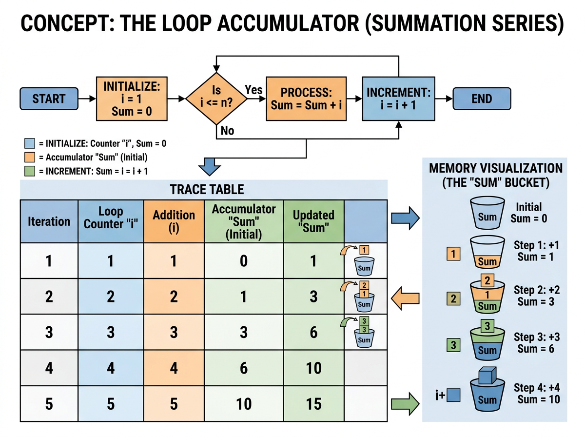 A visual representation showing loop accumulation logic