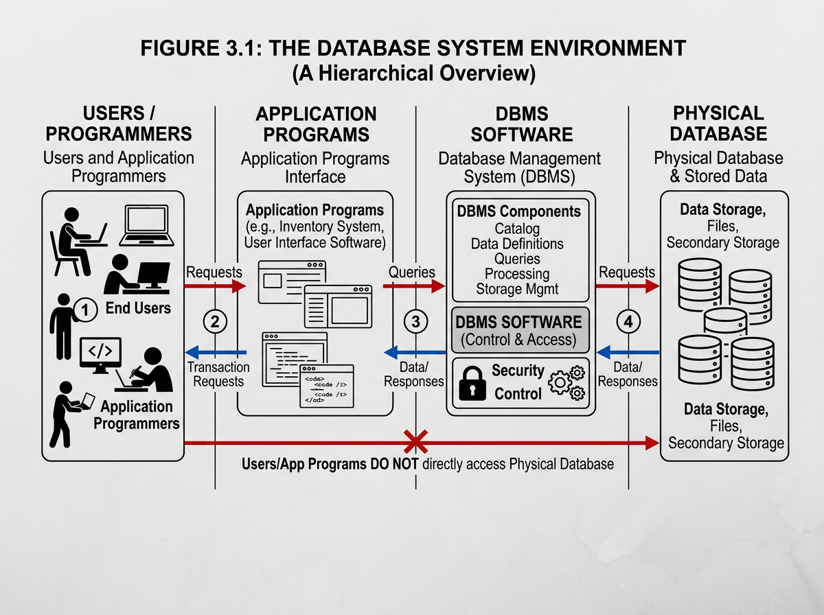 ব্যবহারকারী এবং ডেটাবেজের মধ্যে DBMS-এর অবস্থান